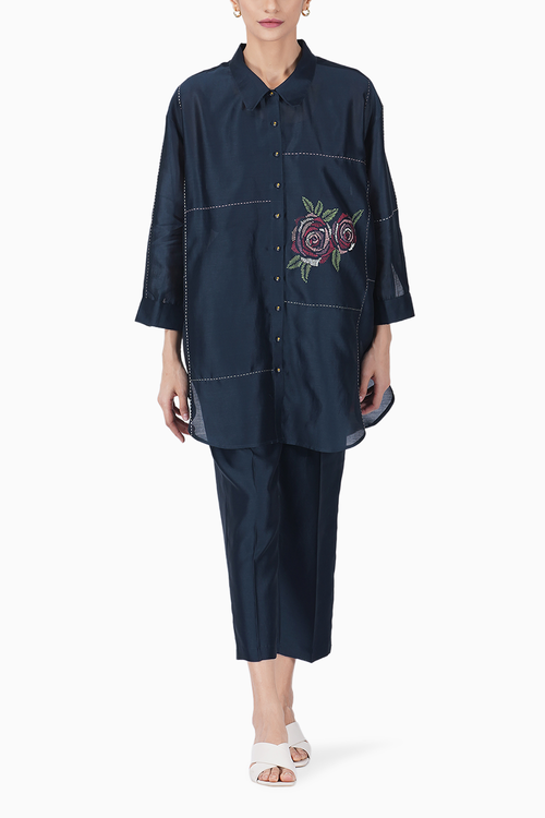 Multi Rose Printed Shirt and Straight Pants