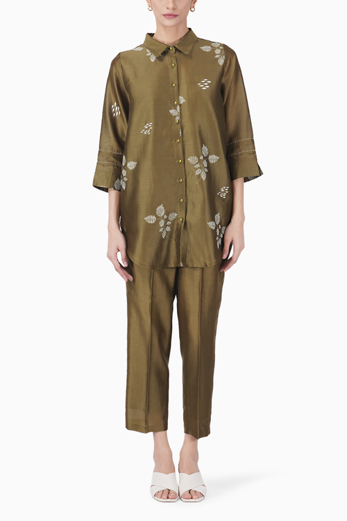 Olive Leaf Print Shirt and Pant