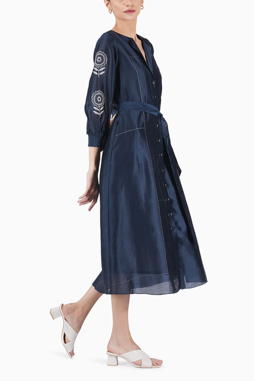 Embroidered Sleeve Hand Stitched Detail Dress