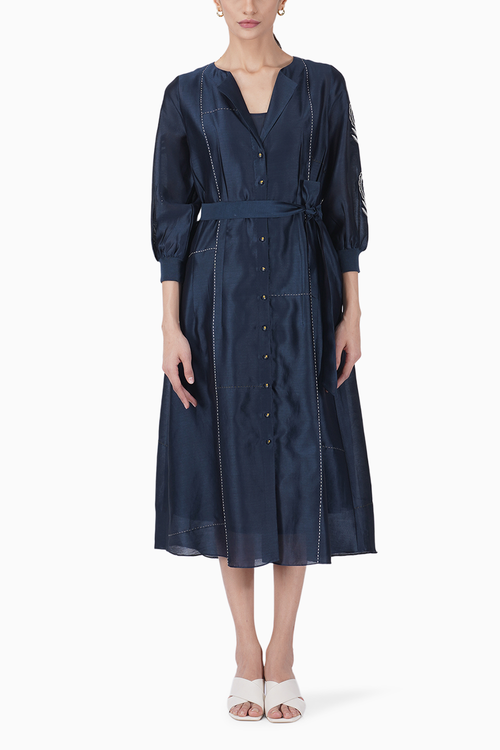 Embroidered Sleeve Hand Stitched Detail Dress