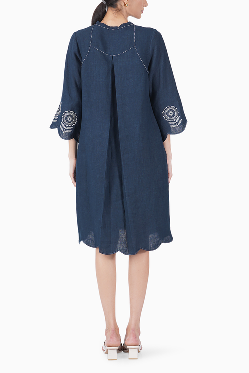 Sunflower Embroidered Pin Tuck A-line Dress
