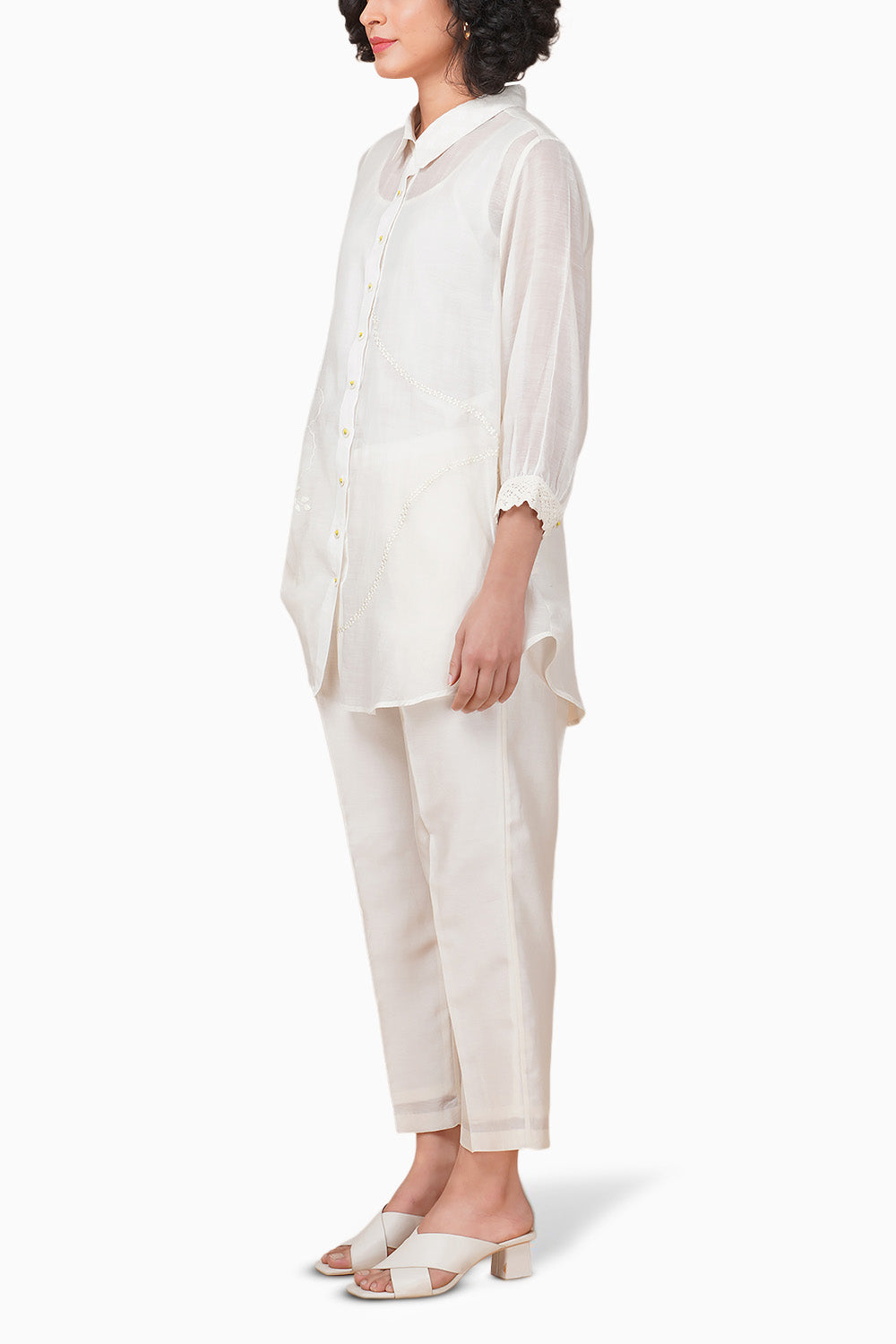 Azisai Embroidered Ivory Shirt and Pant