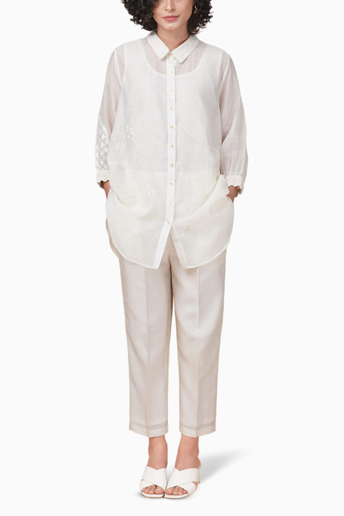 Azisai Embroidered Ivory Shirt and Pant