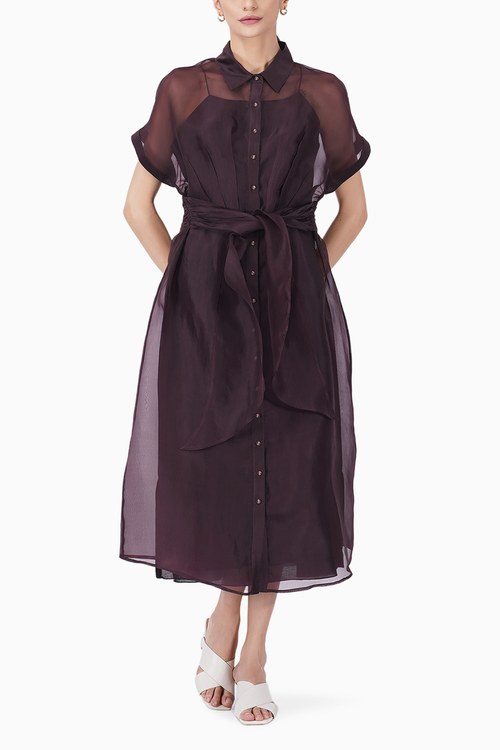 Strappy Dress with Pleated Organza tie-up Overlay