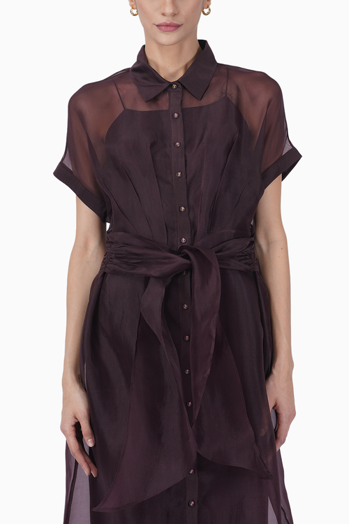 Strappy Dress with Pleated Organza tie-up Overlay
