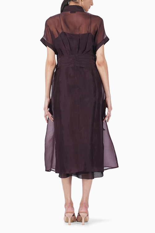 Strappy Dress with Pleated Organza tie-up Overlay