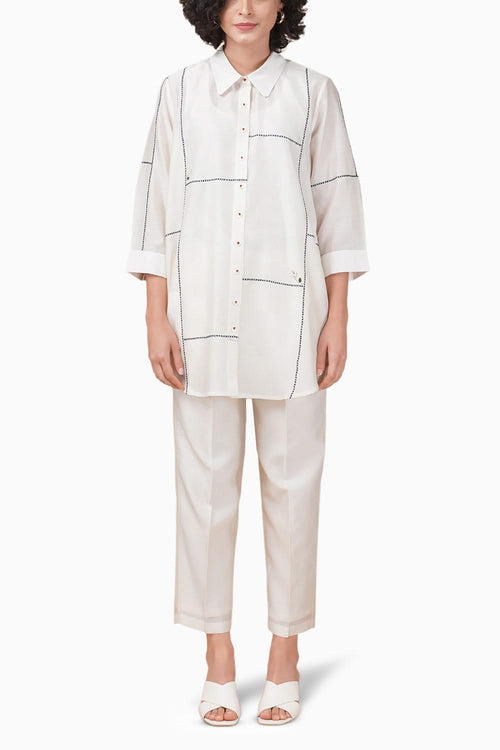 Cross Stitch Embroidered Ivory Shirt Pant