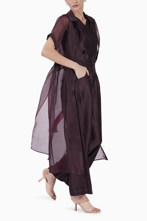 Grape Top with Flare Pant and Tie-up Jacket