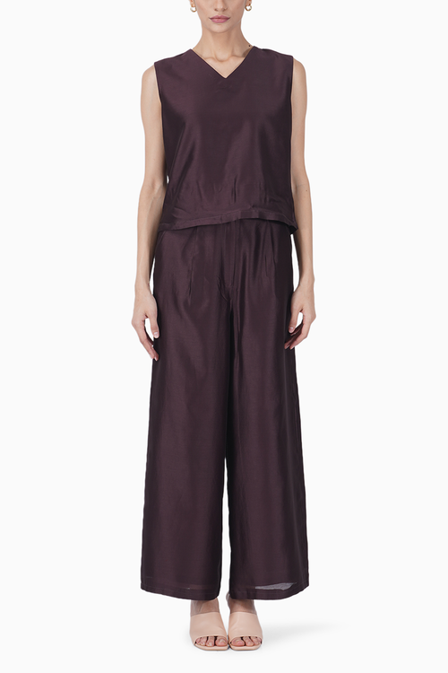 Grape Top with Flare Pant and Rose Print Jacket