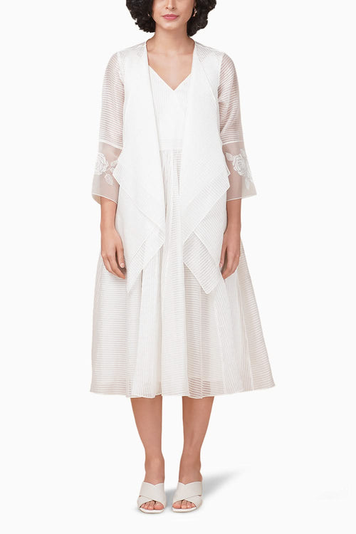 Bara Embroidered Ivory Double Layer Jacket and Dress