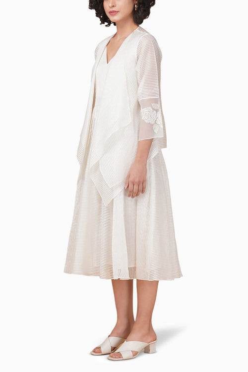 Bara Embroidered Ivory Double Layer Jacket and Dress