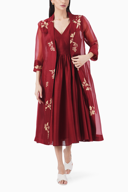 Discharge Printed Organza Jacket with Overlap Dress