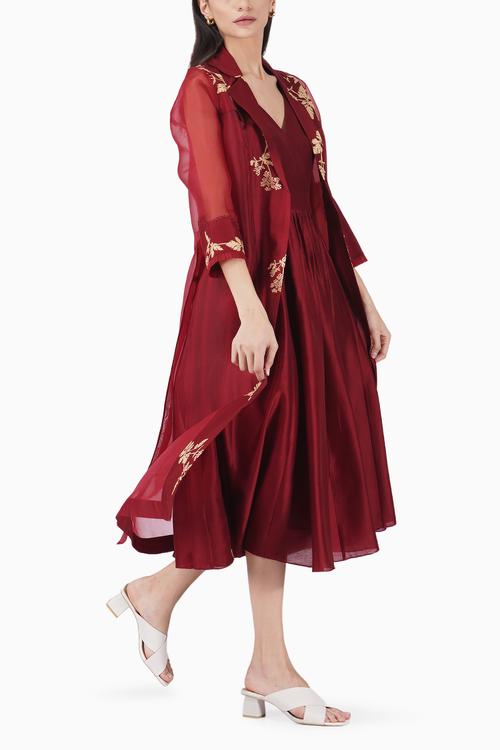 Discharge Printed Organza Jacket with Overlap Dress