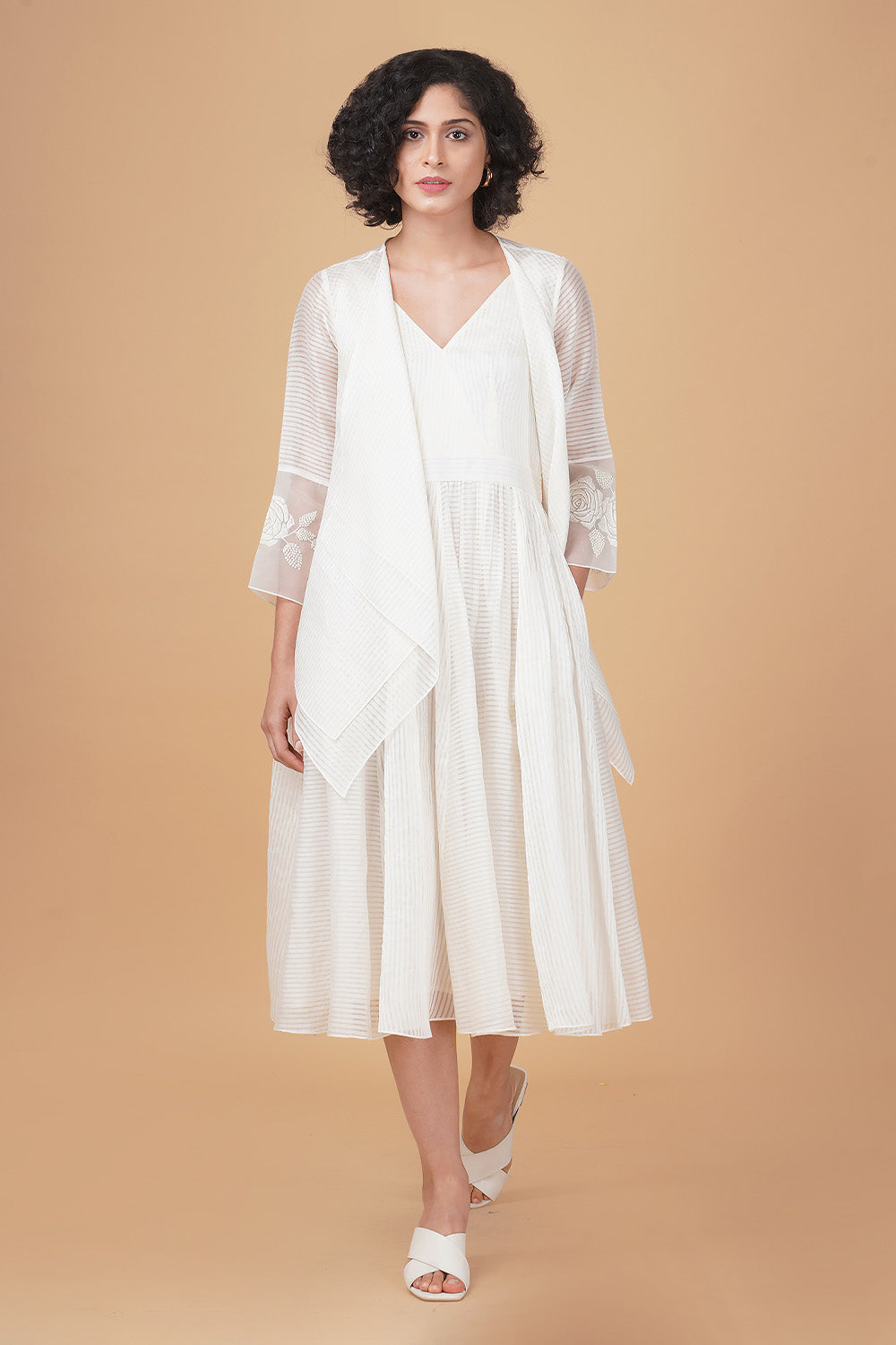 Bara Embroidered Ivory Double Layer Jacket and Dress