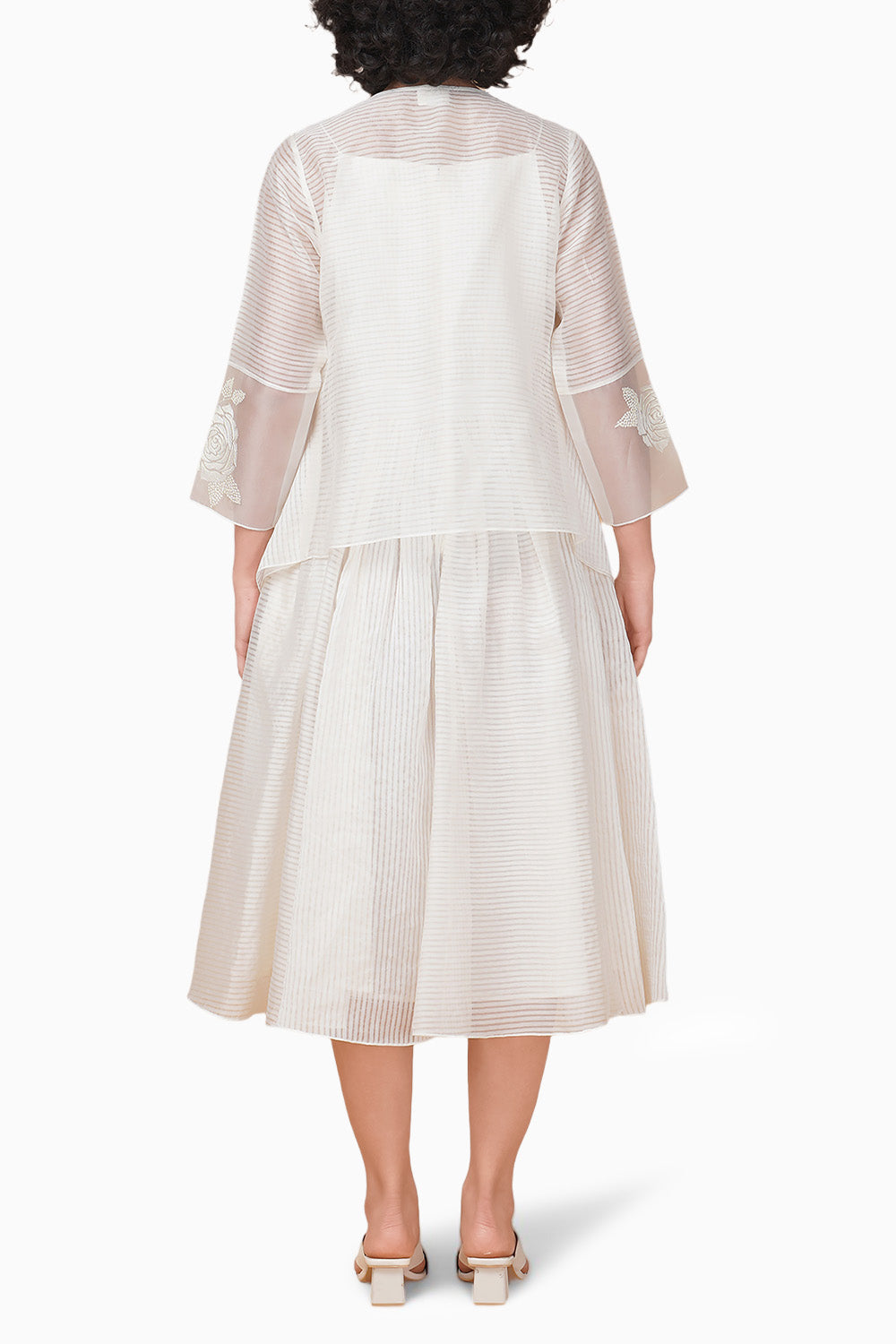 Bara Embroidered Ivory Double Layer Jacket and Dress