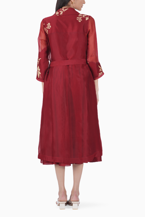 Discharge Printed Organza Jacket with Overlap Dress