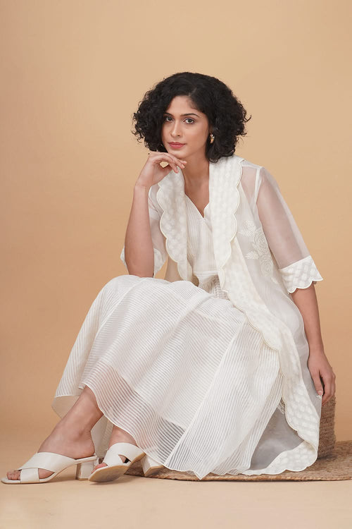Bara Embroidered Ivory Jacket and Dress