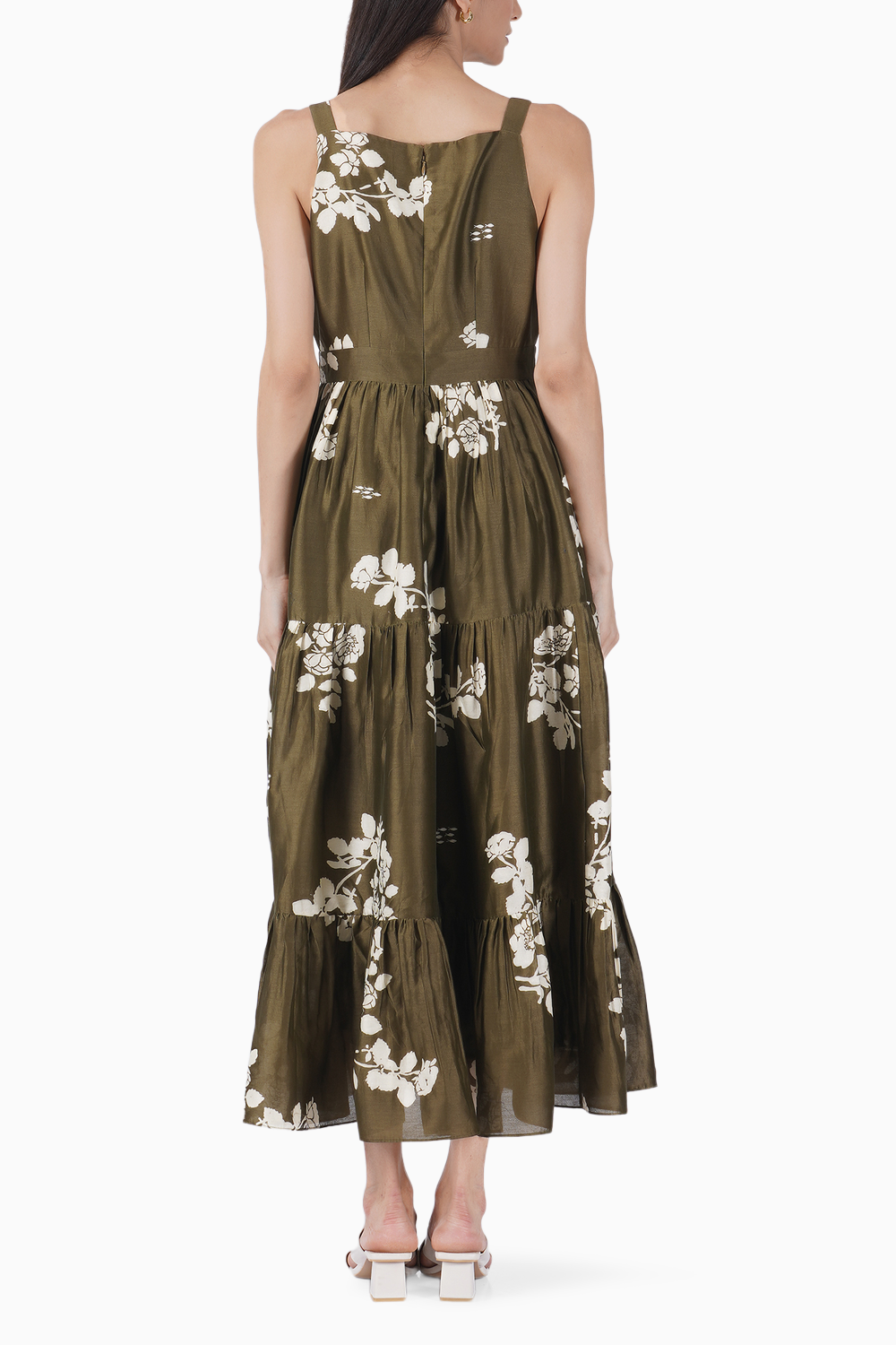 Ivy Petal Printed Tier Olive Dress