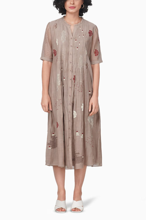 Hakoni Printed Peinted Beige Dress