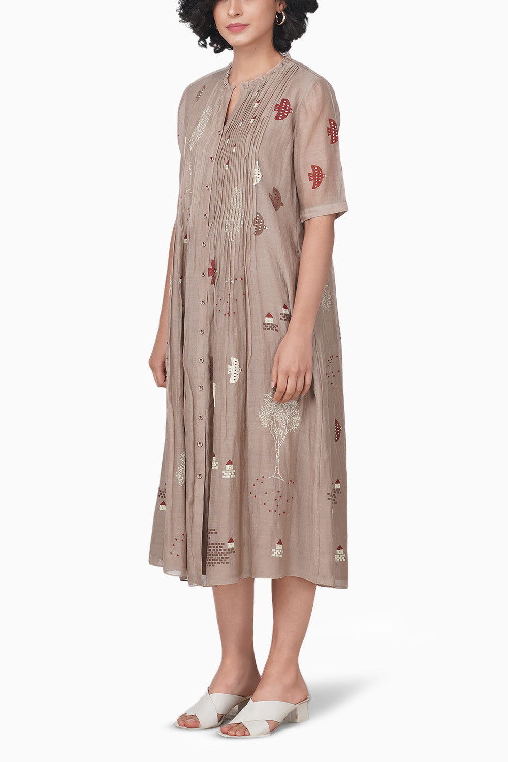 Hakoni Printed Peinted Beige Dress