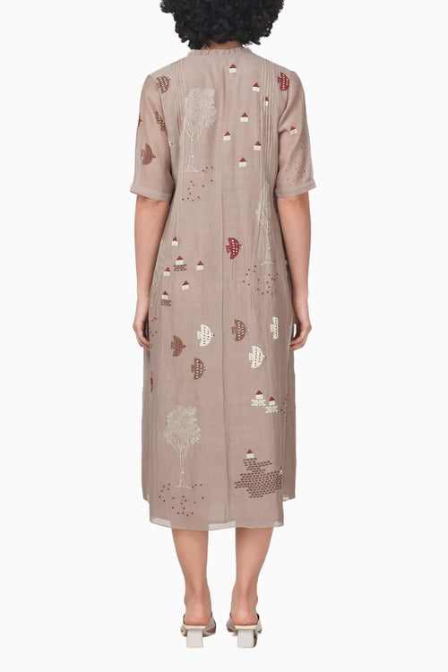 Hakoni Printed Peinted Beige Dress