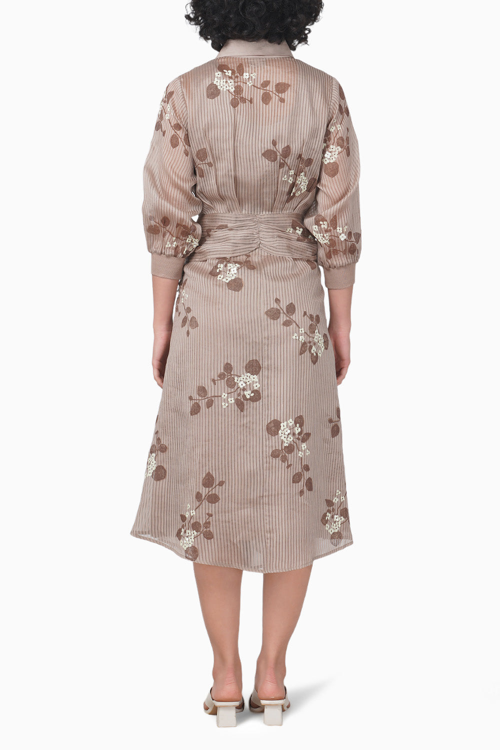 Sakura Printed Beige Tie Up Dress