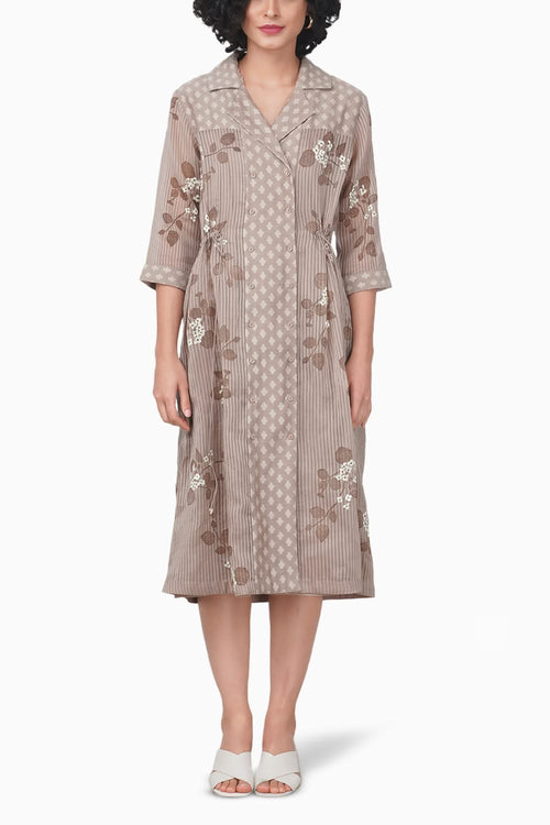 Sakura Printed Beige Dress