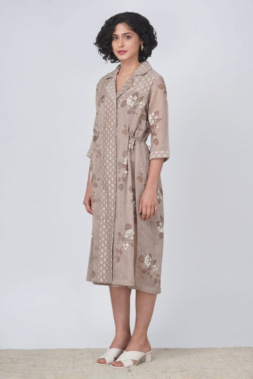 Sakura Printed Beige Dress