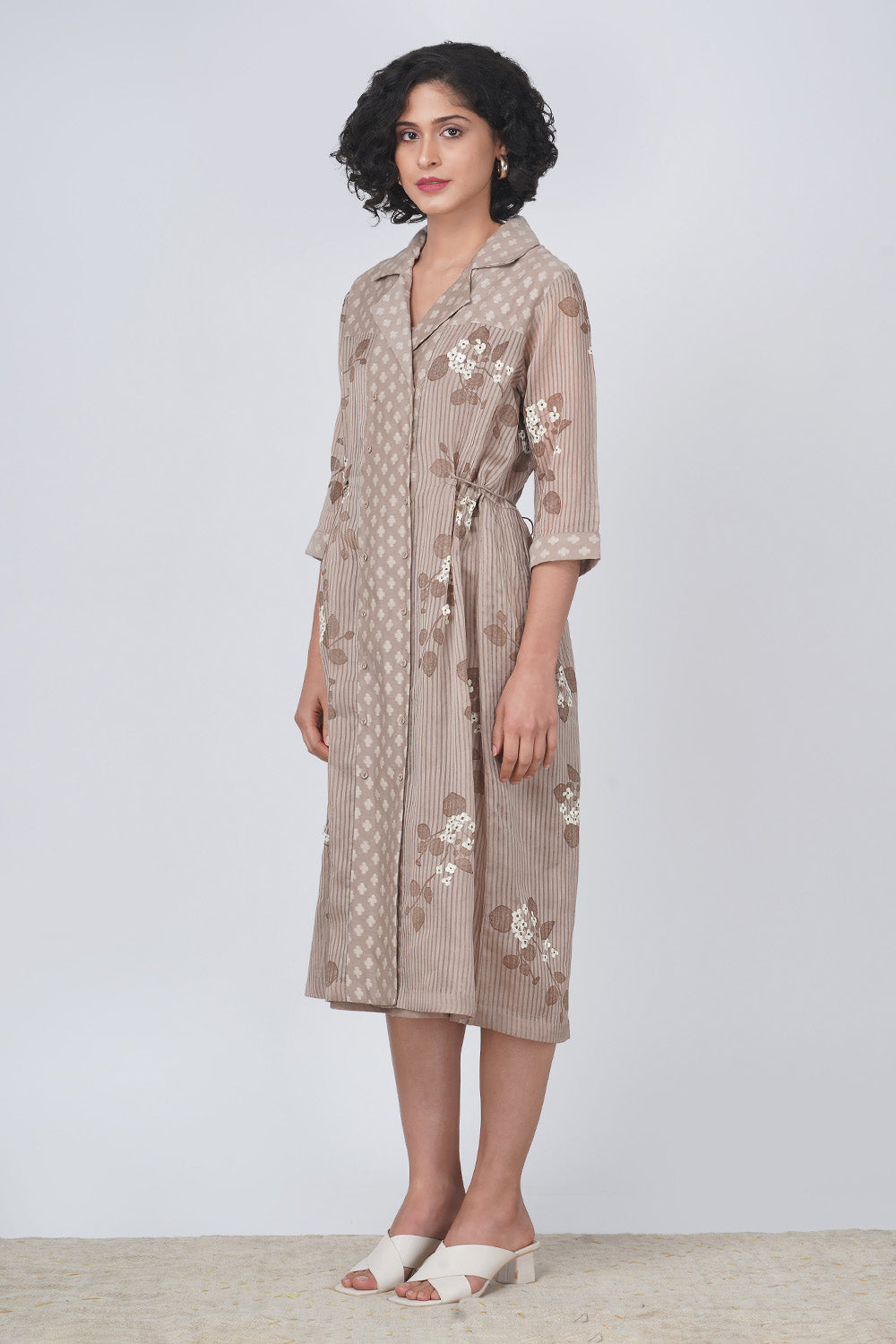 Sakura Printed Beige Dress