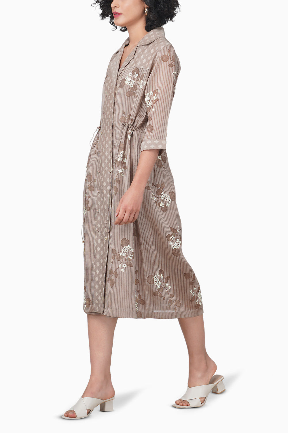 Sakura Printed Beige Dress