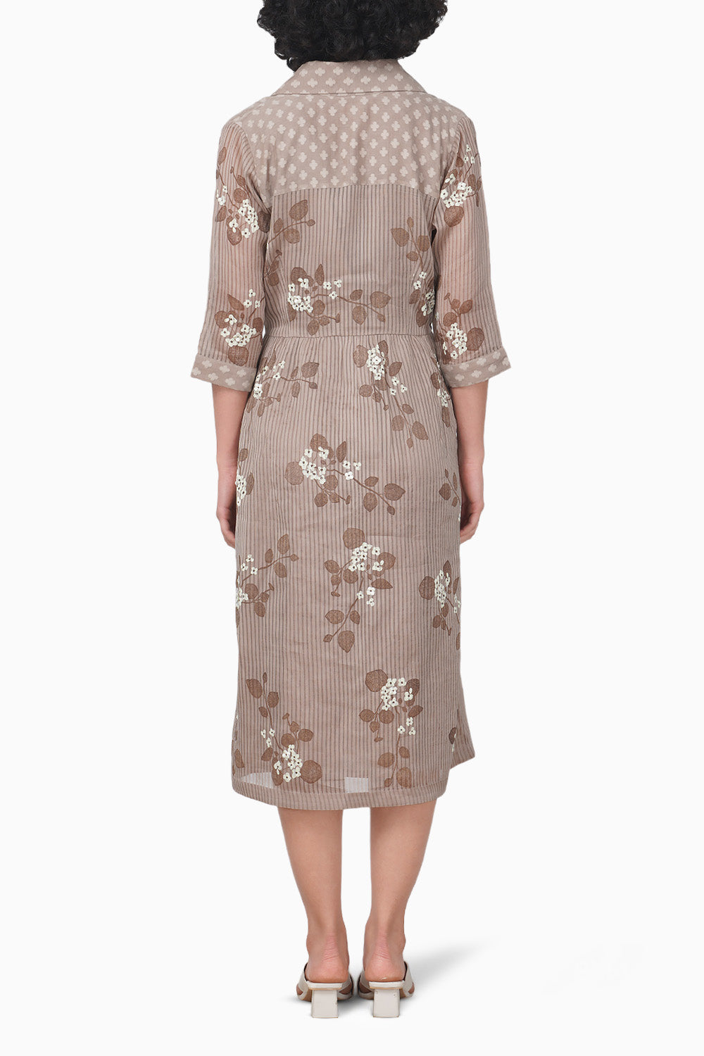 Sakura Printed Beige Dress