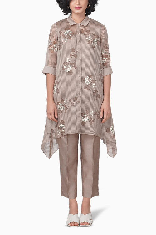 Sakura Printed Beige Shirt and Pant