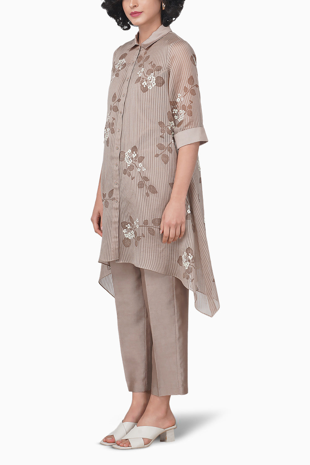 Sakura Printed Beige Shirt and Pant