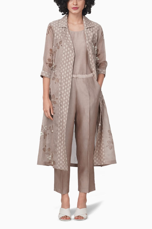 Sakura Printed Beige Jakcet and Pants