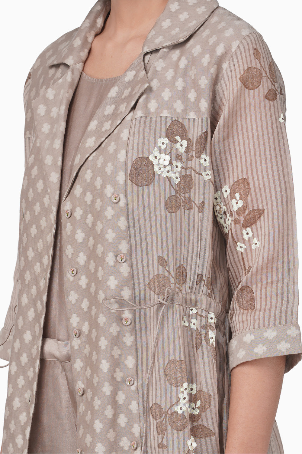 Sakura Printed Beige Jakcet and Pants