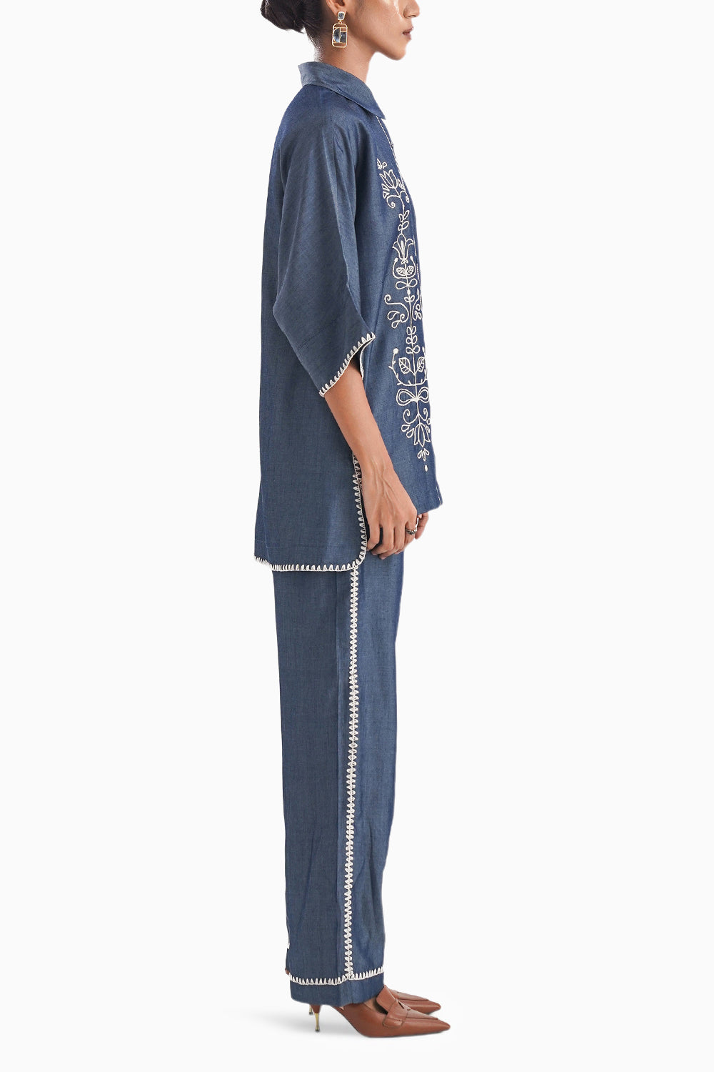 Le Fleuron Blue Embroidery Denim Co-ord Set