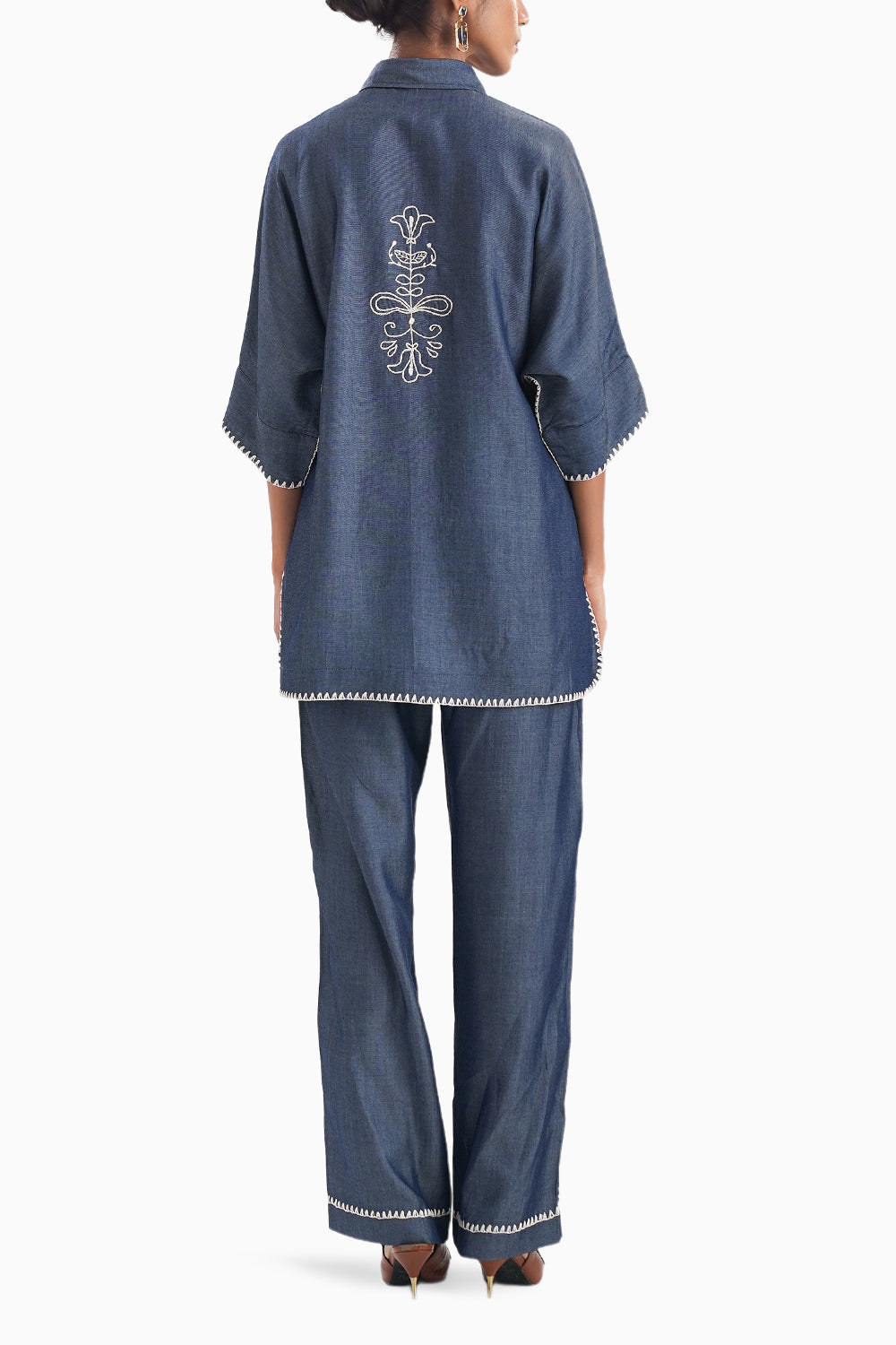 Le Fleuron Blue Embroidery Denim Co-ord Set