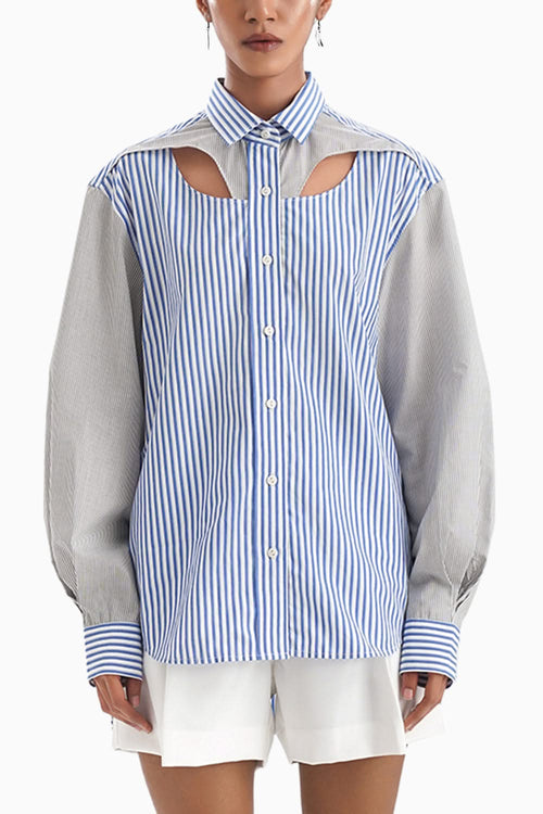 La Fente Multi Cutout Blue Stripe Shirt