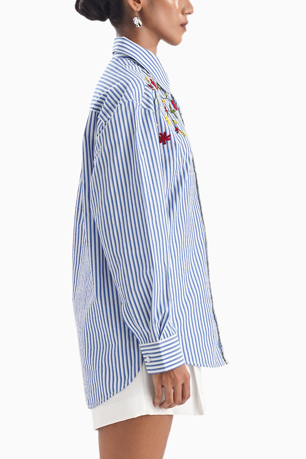 La Jacinthe Blue Stripe Embroidery Shirt