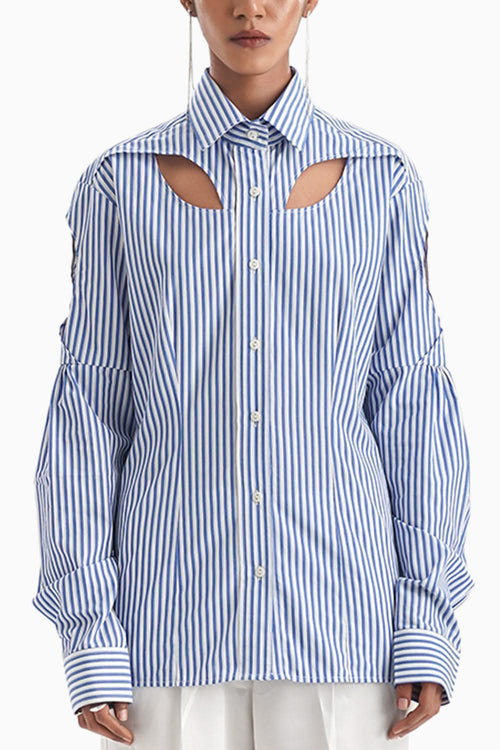 La Fente Cutout Blue Stripe Shirt