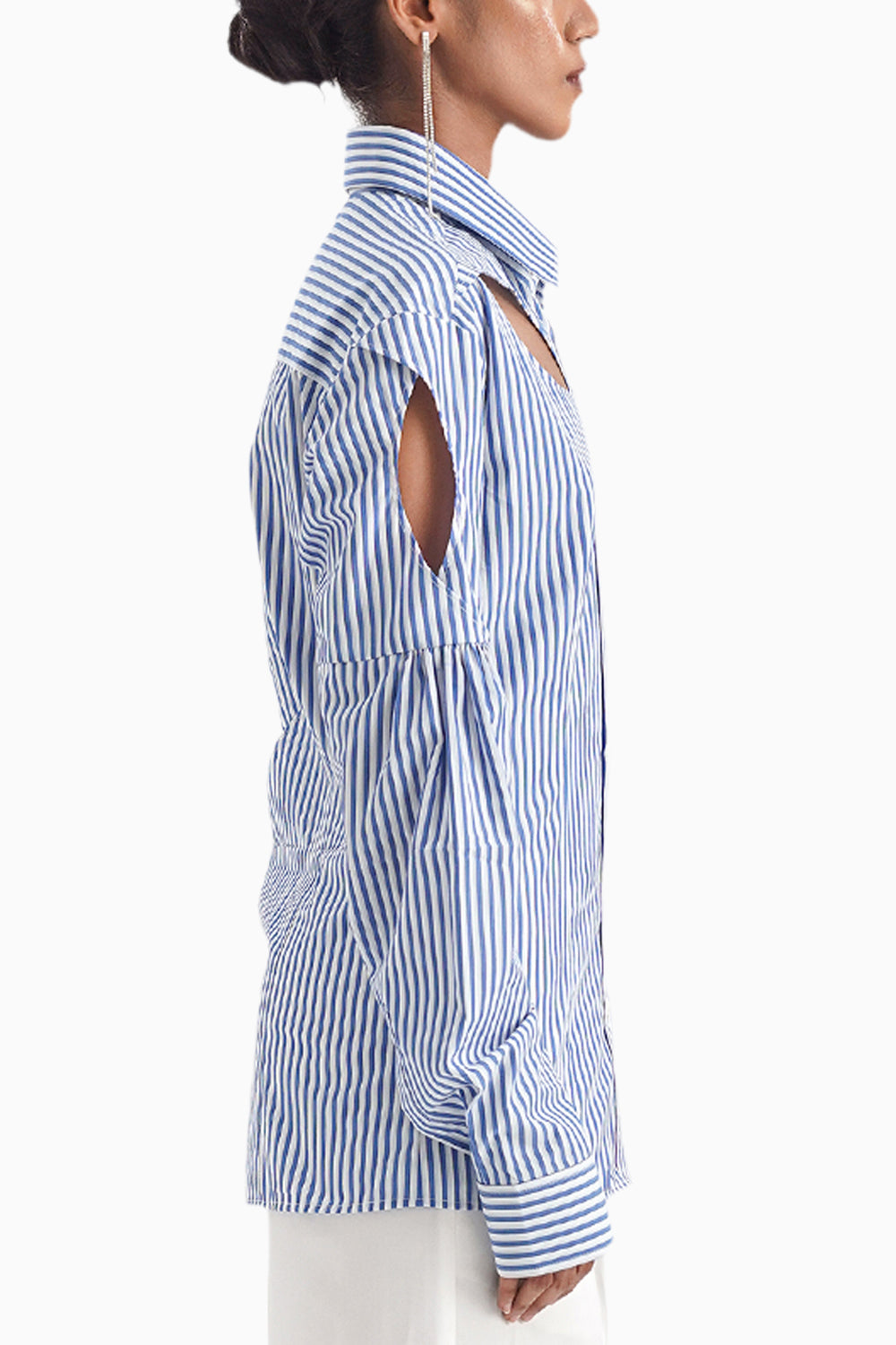 La Fente Cutout Blue Stripe Shirt