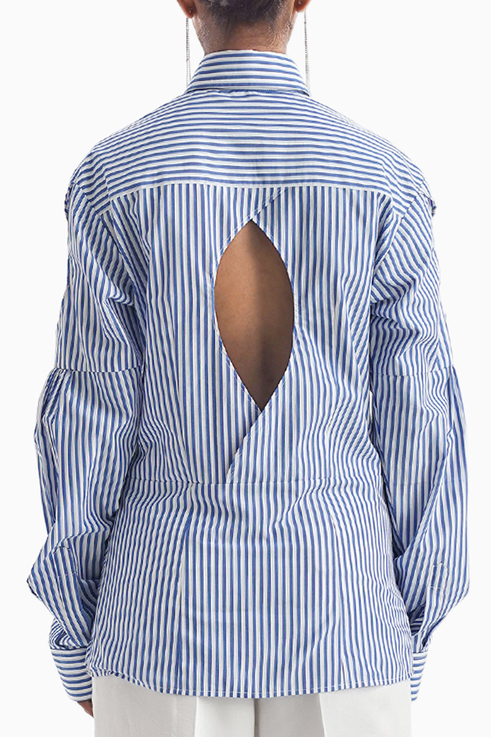 La Fente Cutout Blue Stripe Shirt