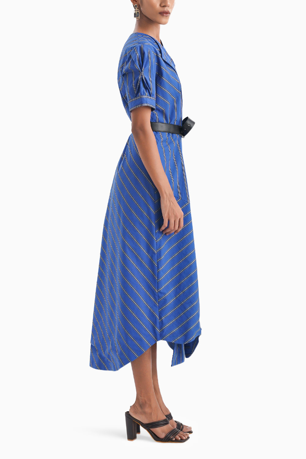 Les Facettes Draped Blue Stripe Dress