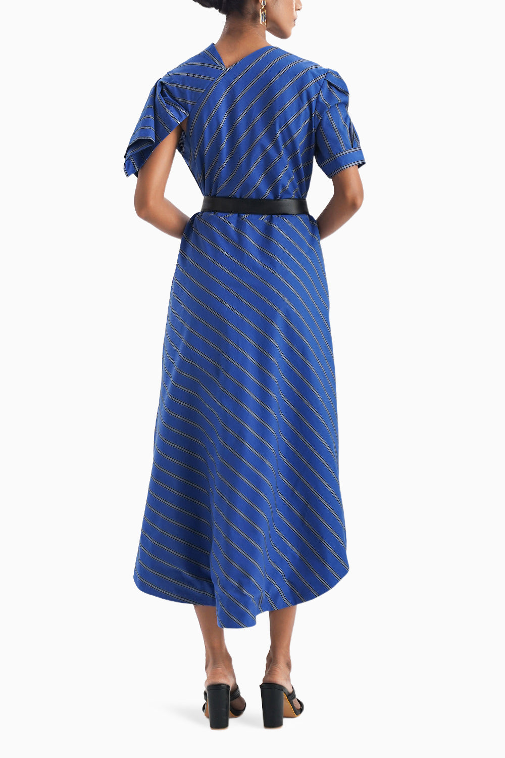 Les Facettes Draped Blue Stripe Dress