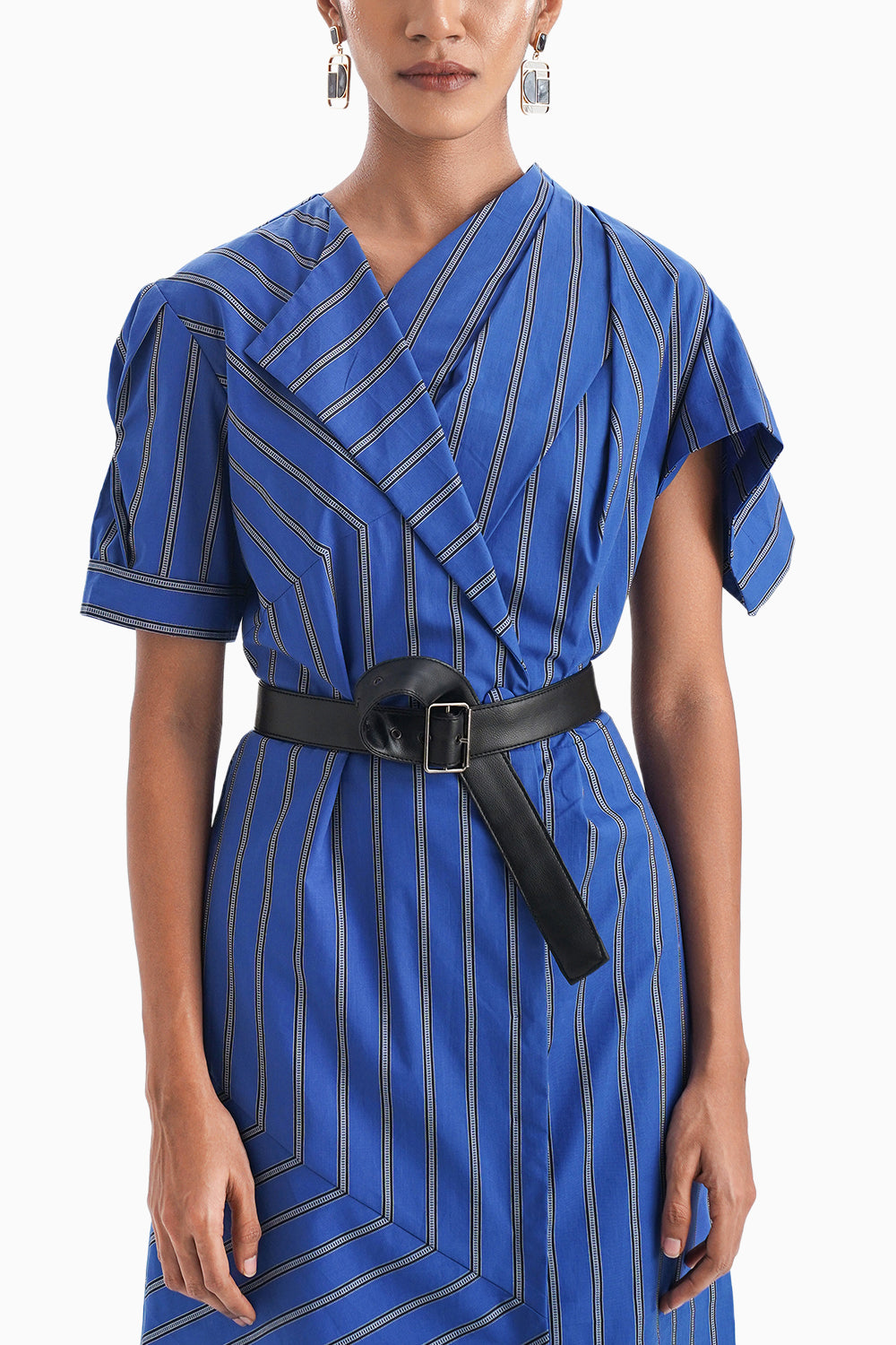 Les Facettes Draped Blue Stripe Dress