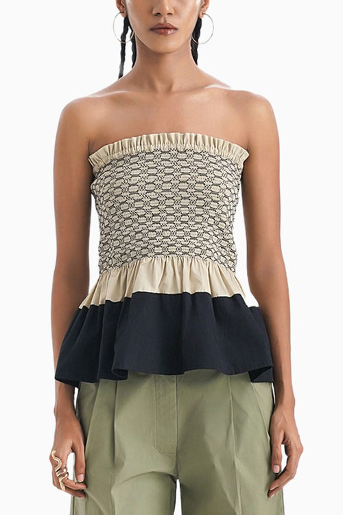 Le Peplum Beige Smocked Tube Top