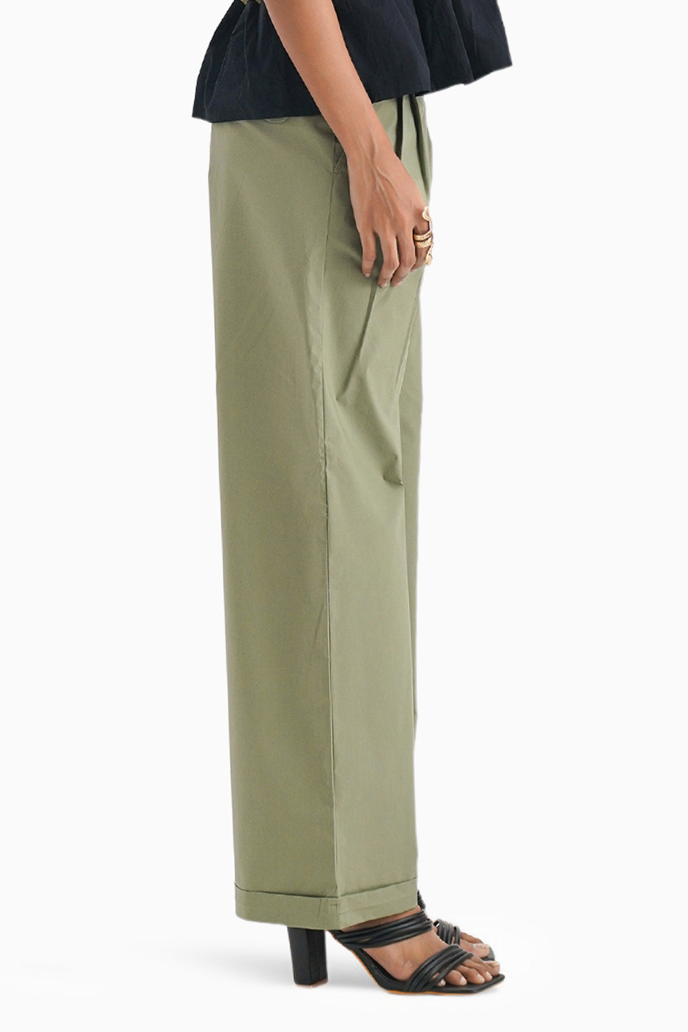 Le Plisse Olive Roll-up Pants