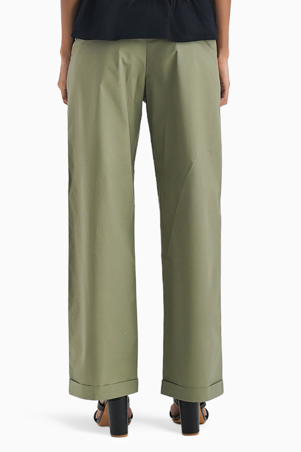 Le Plisse Olive Roll-up Pants