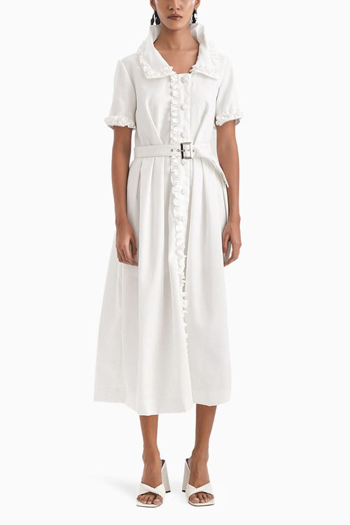 La Soiree Shirtwaist Ruffled Midi Dress