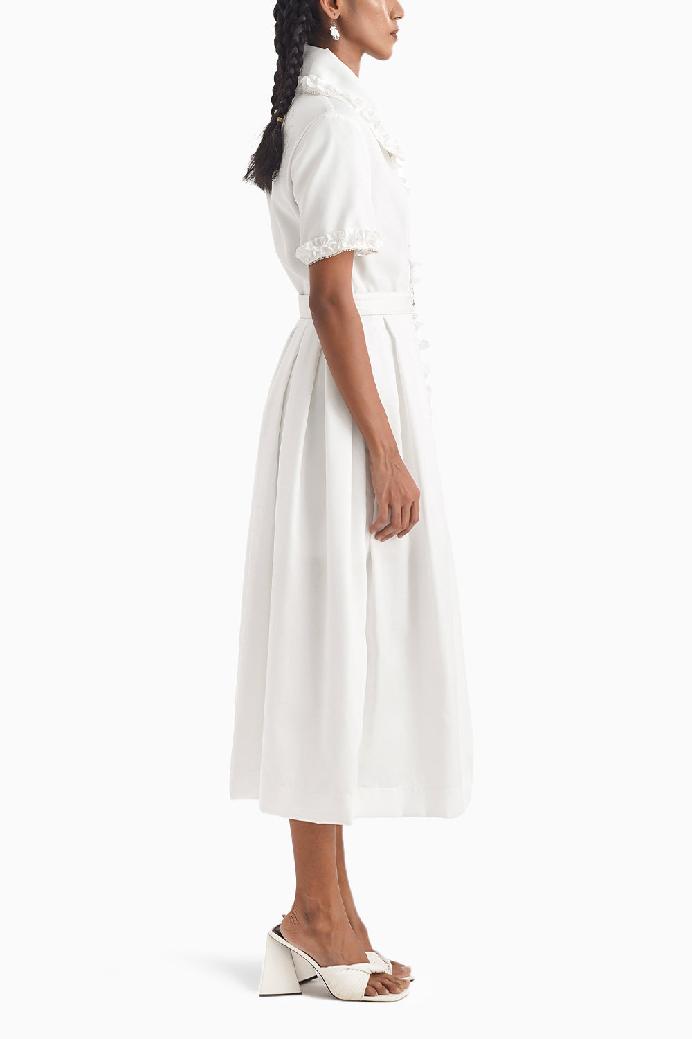 La Soiree Shirtwaist Ruffled Midi Dress